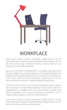 Workplace Design Table with Computer Laptop Chair Illustrazione stock