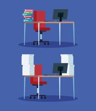 Workplace with desk and computer 스톡 일러스트