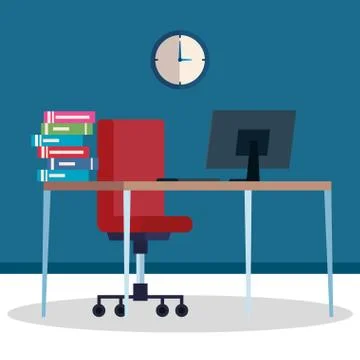 Workplace with desk and computer 스톡 일러스트