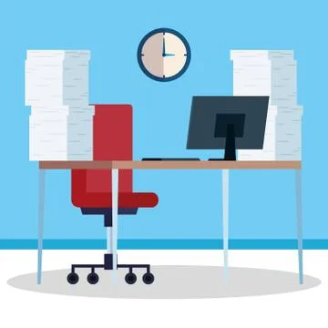 Workplace with desk and computer 스톡 일러스트