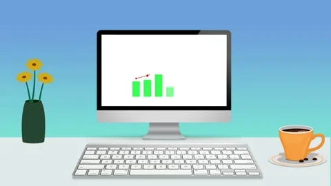 Workplace Desk With Computer Showing Growth Chart Stock Footage 279286971