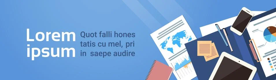 Workplace Desk Documents Papers Folder Office Stuff Top Angle View Stock Illustration