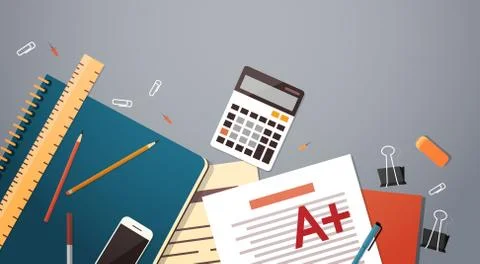 Workplace Desk Documents Papers Folder Office Stuff Top Angle View Copy Space Illustrazione stock