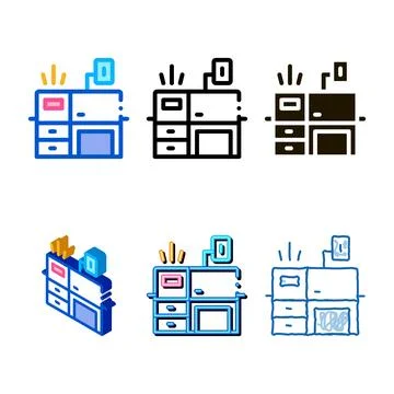 Workplace desk icon styleset vector outline Stock Illustration