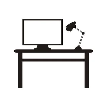 Workplace desk lamp and computer icon 스톡 일러스트