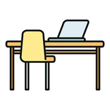 Workplace desk with laptop and empty chair illustration Stock Illustration