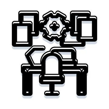 Workplace desk setup processing data and information Stock Illustration