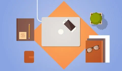 Workplace Desk Top Angle View Laptop Computer Stock Illustration