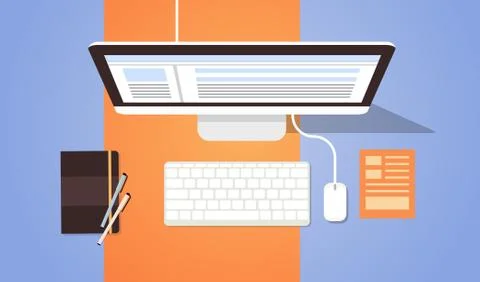 Workplace Desk Top Angle View Desktop Computer Stock Illustration