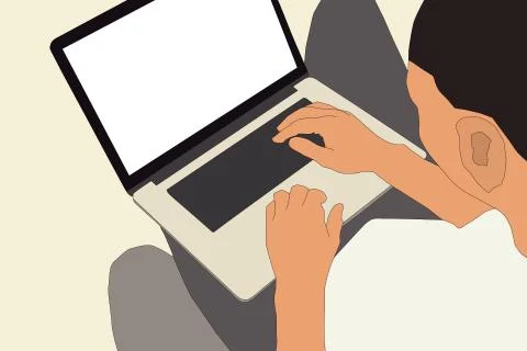 Workplace Desk Top Angle View Tablet Laptop Computer With Paper Documents Rep Stock Illustration