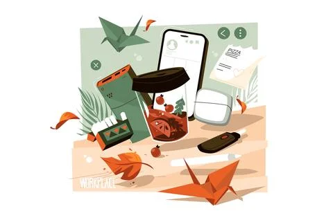 Workplace with different devices and tools Stock Illustration