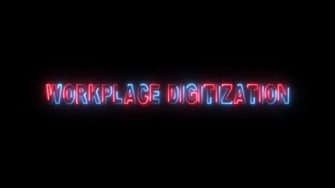 Workplace digitization neon sign on black background digital transformation.. 動画素材 331566093