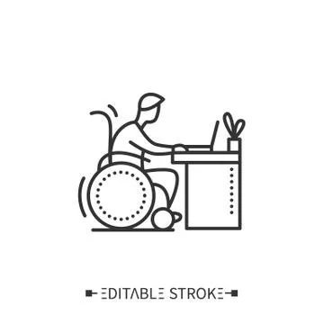 Workplace for disability man icon. Editable Stock Illustration