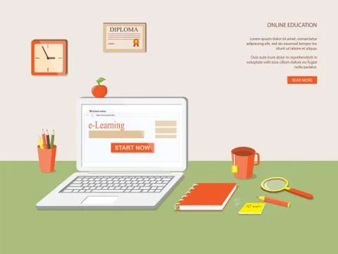 Workplace with e-learning isometric content Illustrazione stock