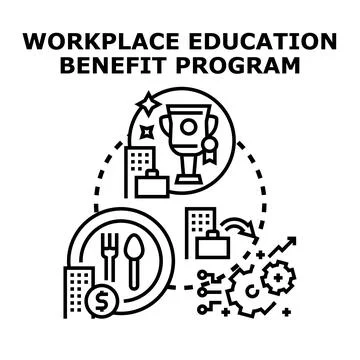 Workplace education benefit program improving employee skills for career grow Stock Illustration