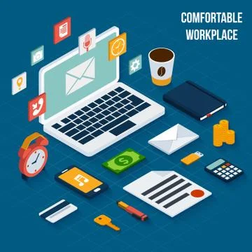 Workplace elements isometric Illustrazione stock