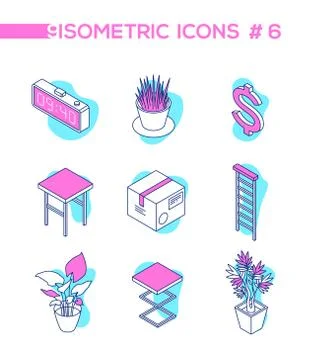 Workplace elements - line design style isometric objects Stock Illustration
