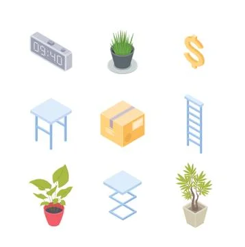Workplace elements - modern vector colorful isometric objects Illustrazione stock