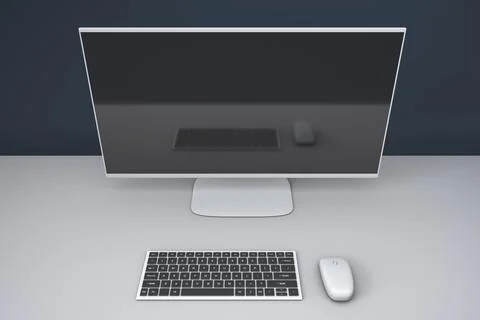 A workplace in an empty office. Desktop computer, keyboard, mouse. Stock Illustration
