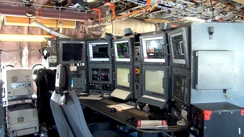 Workplace of engineer in flying laboratory Airbus A-380. Close-up of displays. Stock Footage 107173785
