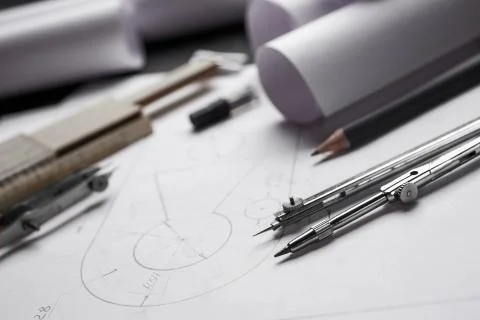 The workplace of the engineer who creates the project Stock Photos