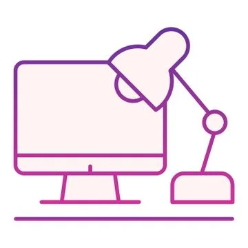 Workplace flat icon. Pc and table lamp violet icons in trendy flat style Illustrazione stock