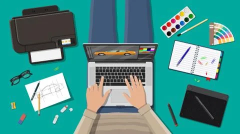Workplace of freelance designer Stock Illustration
