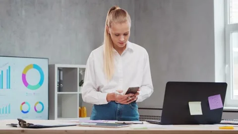 Workplace of freelance worker or a student girl at home office. Young woman Stock Footage 161413775