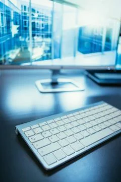 Workplace of a freelancer, screen and keyboard Freelancer?s workplace: Key... Foto stock