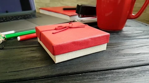 Workplace gift box slow motion Video stock 90064179