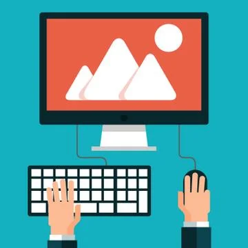 Workplace. Hand on laptop Stock Illustration