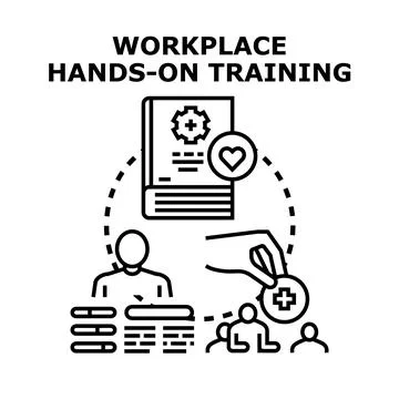 Workplace hands on training concept with people learning Stock Illustration