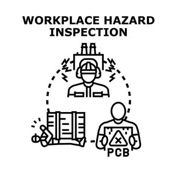 Workplace hazard inspection ensuring worker safety and risk prevention Stock Illustration