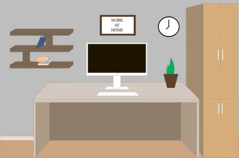 Workplace at home with computer and wardrobe Illustrazione stock