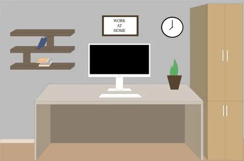 Workplace at home with a computer on the table Stockillustratie