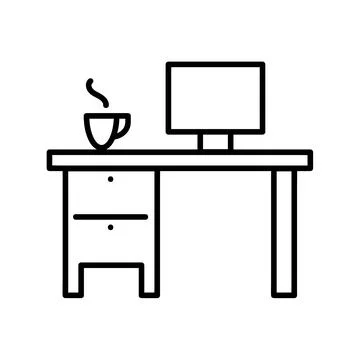 Workplace icon. Flat pictogram for web. Line stroke. Simple office symbol iso Stock Illustration