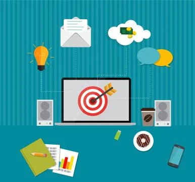 Workplace. illustration. Flat computing background Stock Illustration