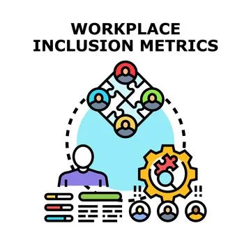 Workplace inclusion metrics analyzing diverse team performance and equity Stock Illustration