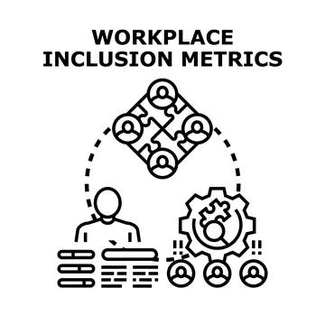 Workplace inclusion metrics analyzing diverse team performance and equity Stock Illustration