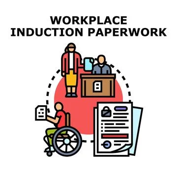 Workplace induction paperwork for new employee onboarding process Stock Illustration