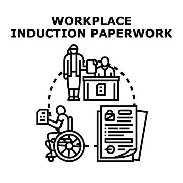 Workplace induction paperwork for new employee onboarding process Stock Illustration