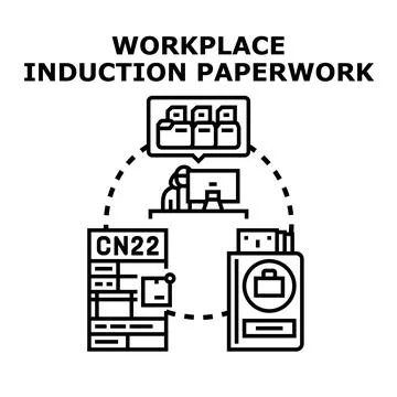 Workplace induction paperwork process for new employee onboarding Stock Illustration