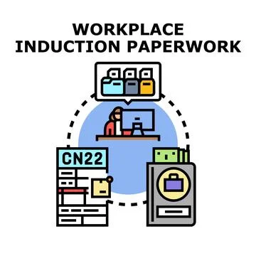 Workplace induction paperwork process for new employee onboarding Stock Illustration