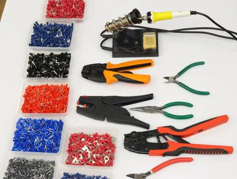 Workplace for the installation of electrical panels. Stock Photos