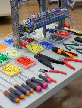 Workplace for the installation of electrical panels. Stock Photos