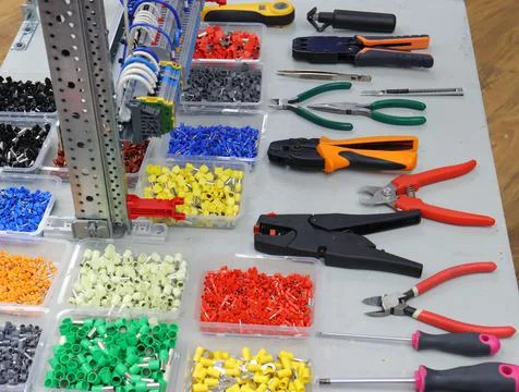 Workplace for the installation of electrical panels. Stock Photos