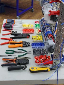 Workplace for the installation of electrical panels. Stock Photos