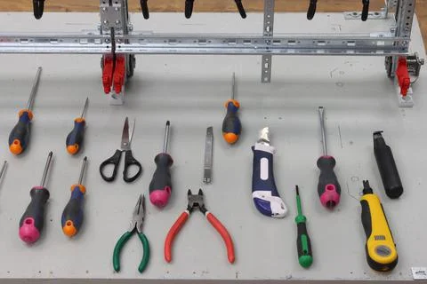 Workplace for the installation of electrical panels. Stock Photos