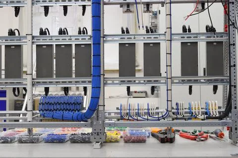 Workplace for the installation of electrical panels. Stock Photos