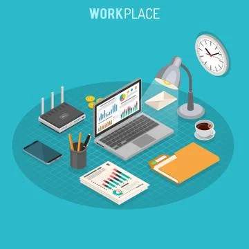 Workplace Isometric Concept Stock Illustration